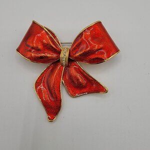 Large Vintage Christmas 2002 Butler Red Bow Brooch